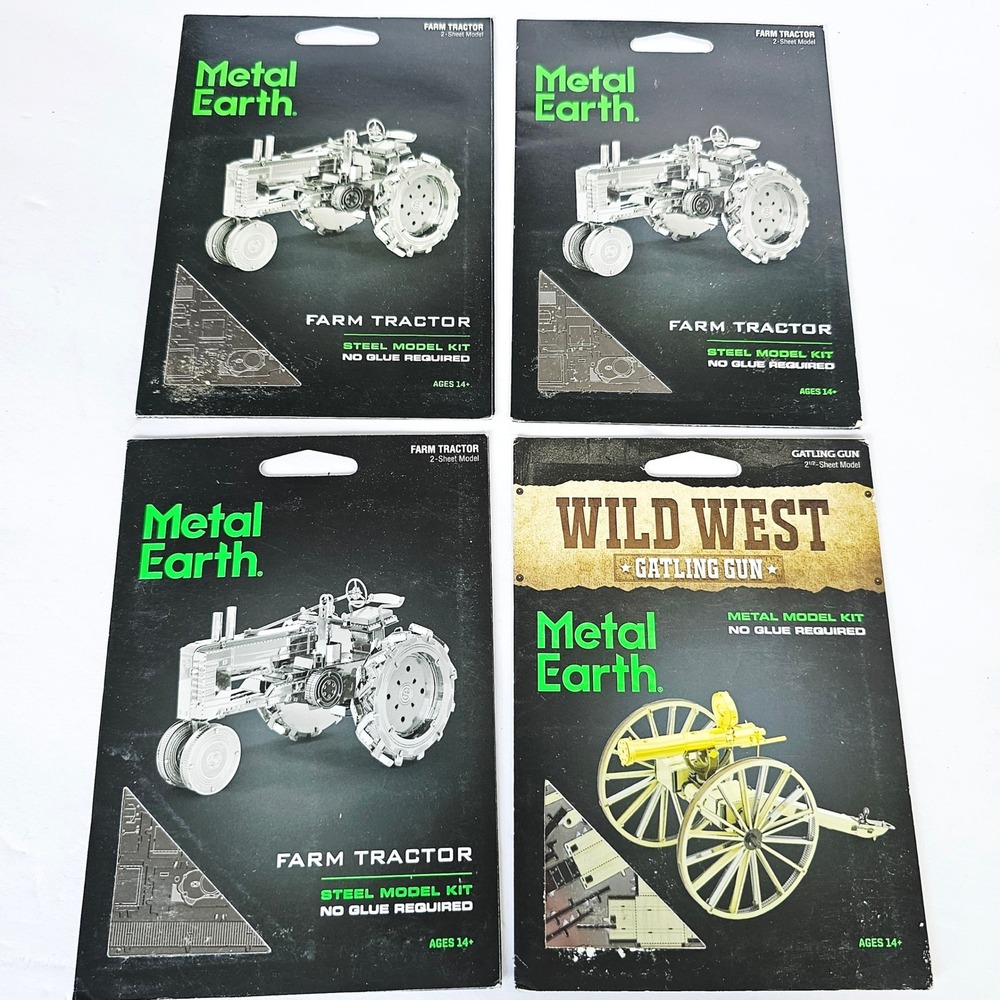 Metal‎ Earth Fascinations Steel Model Kit Lot of 4 Farm Tractor Gatling Hobby